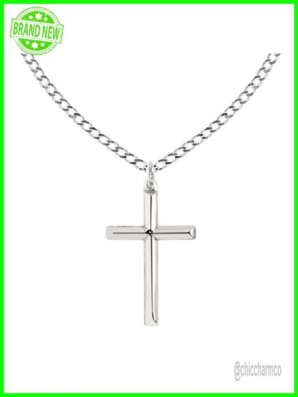 Sterling Silver Italian Cross Pendant Necklace 35mm 43mm